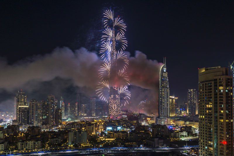 The stunning Burj Khalifa Fireworks